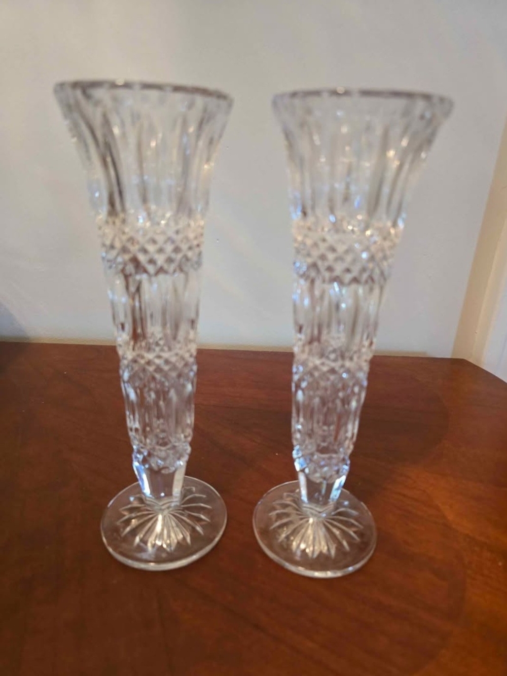 Pair of Vintage Cut Crystal Bud Vases
